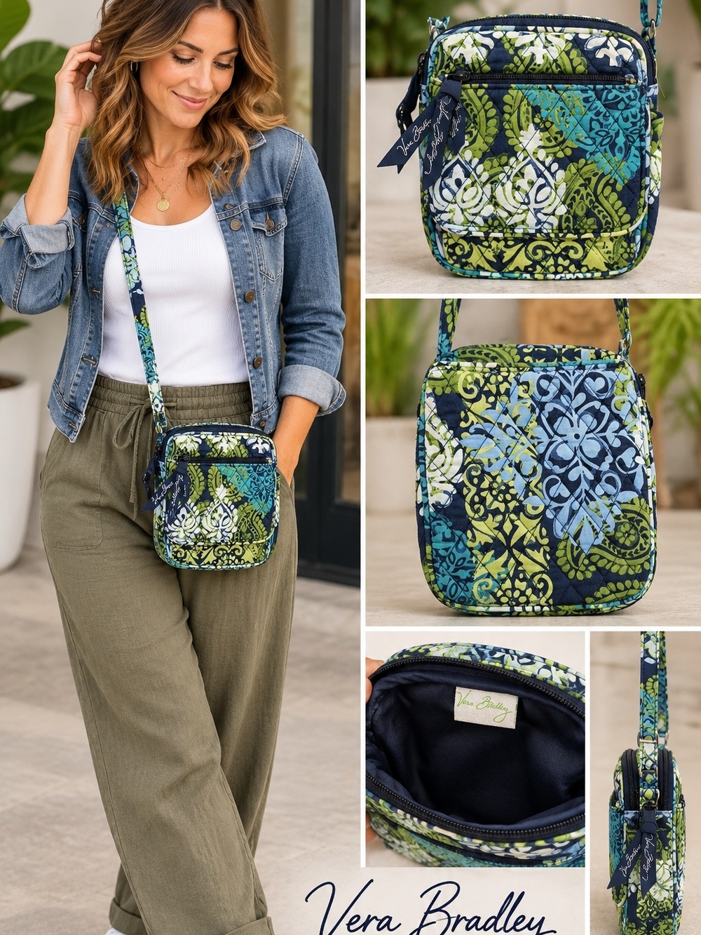 Vera Bradley Little Hipster Crossbody Bag Green & Blue